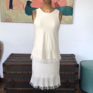 Theory cream color fringed dress
